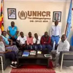 The Omia Agribusiness team (Latifah, Savior, Wahab, Kato, Razaki and Philip) during a visit to the UNHCR Offices in Arua